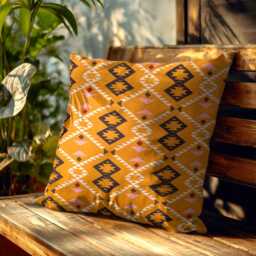 "Warm Orange/Black/White Mexican Cushion Covers - Ethnic Geometric Throw Pillow Square & Lumbar Options 18""/20" - thumbnail 2