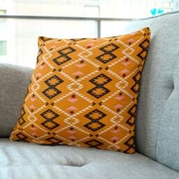 "Orange/Black/White Mexican Cushion Covers - Ethnic Geometric Throw Pillow Square & Lumbar Options 18""/20" - thumbnail 2