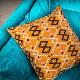 "Orange/Black/White Mexican Cushion Covers - Ethnic Geometric Throw Pillow Square & Lumbar Options 18""/20" - thumbnail 1