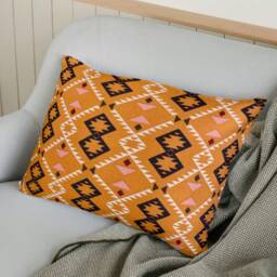 "Orange/Black/White Mexican Cushion Covers - Ethnic Geometric Throw Pillow Square & Lumbar Options 18""/20" - thumbnail 3
