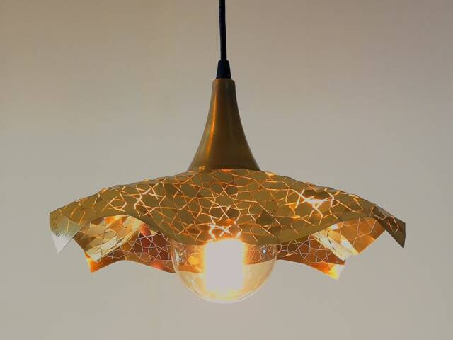 Geometric Ceiling Light, Metal Lace, Origami Latticework Hanging Chandelier, Burnt Orange - image 1