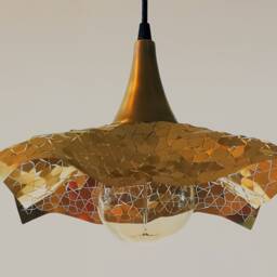Geometric Ceiling Light, Metal Lace, Origami Latticework Hanging Chandelier, Burnt Orange - thumbnail 4