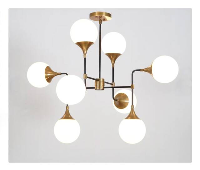 Mid Century Modern Brass Globe Chandelier - Sputnik Bistro Dining Room Pendant Light - image 1
