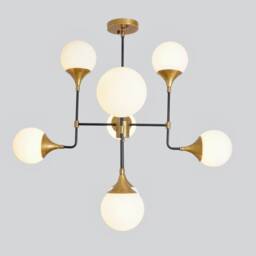 Mid Century Modern Brass Globe Chandelier - Sputnik Bistro Dining Room Pendant Light - thumbnail 3