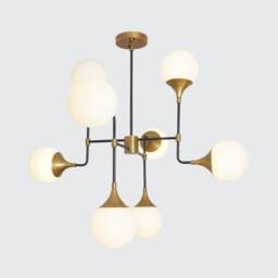 Mid Century Modern Brass Globe Chandelier - Sputnik Bistro Dining Room Pendant Light - thumbnail 2