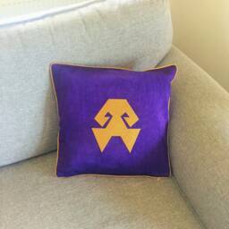 Purple Silk Pillow, 16x16 Cushion, Hands-On-Hips Symbol, Decorative Kutnu Fabric, Embroidered Figure, Authentic Home Decor - thumbnail 1