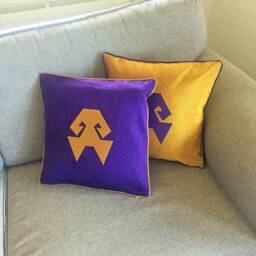 Purple Silk Pillow, 16x16 Cushion, Hands-On-Hips Symbol, Decorative Kutnu Fabric, Embroidered Figure, Authentic Home Decor - thumbnail 2