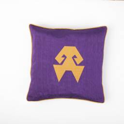 Purple Silk Pillow, 16x16 Cushion, Hands-On-Hips Symbol, Decorative Kutnu Fabric, Embroidered Figure, Authentic Home Decor - thumbnail 3