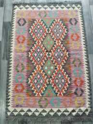 Kilim Rug Multicolour, Handmade Artisan Afghan Turkish Persian Rug, Navajo Moroccan Bohemian Flatweave, Natural Wool Dhurrie 123x82 cm - thumbnail 1
