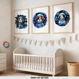 Dog Nursery Space Decor - Set Of 3 Watercolour Prints - Boys Bedroom Artwork Girls Wall Art Baby Animals Kids Room Posters - thumbnail 2
