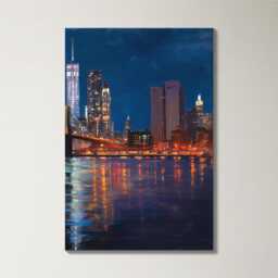 Manhattan Skyline Night 3 Panel Split Canvas Wall Art Brooklyn Bridge City Lights New York Oil Painting Framed Home Decor Gift - thumbnail 4