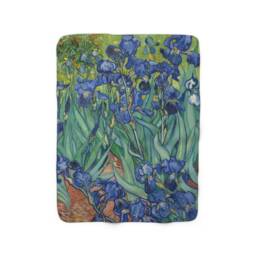 "Irises, Sherpa Fleece Blanket, Vintage, Antique Painting, Vincent Van Gogh, 1890, 50""x60"