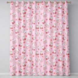 Cute Strawberry Bunny Cake Dessert Blush Background Seamless Pattern Readymade Eyelet Ring Top Thermal 100% Blackout Curtains - thumbnail 2