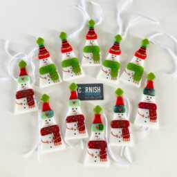 Festive Snowman Fused Glass Christmas Ornaments Box Set Of Two, Fused Glass Cornwall, Cornish - thumbnail 2