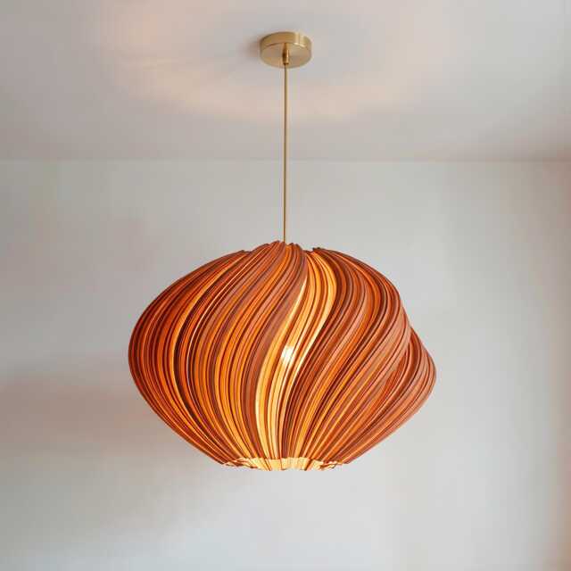 Luxury Burnt Amber Seashell Pendant Light With Brass Ceiling Cable Kit - Large Modern Lampshade, Bespoke Designer Lighting - image 1