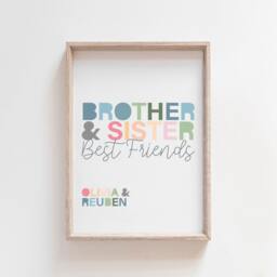 Playroom Prints, Brother Sister Pastel Colours, Rainbow Wall Art, Boys Bedroom Decor, Girls Set Of 3 - thumbnail 3