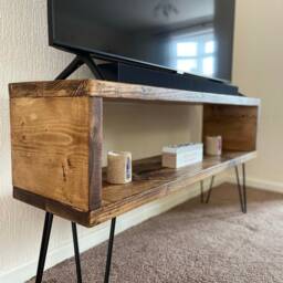 Tv Unit, Industrial Hairpin Legs, Cabinet, Chunky Wood, Rustic Handmade Furniture - thumbnail 2