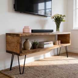 Tv Unit, Industrial Hairpin Legs, Cabinet, Chunky Wood, Rustic Handmade Furniture - thumbnail 1
