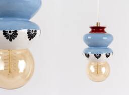 Blue Ceramic Pendant Lamp - Handmade Printed Hanging Light Us Shipping Includes All Taxes