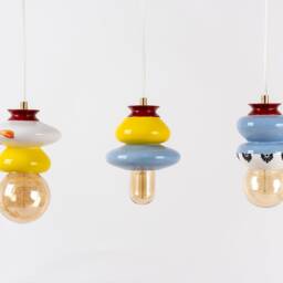 Blue Ceramic Pendant Lamp - Handmade Printed Hanging Light Us Shipping Includes All Taxes - thumbnail 3
