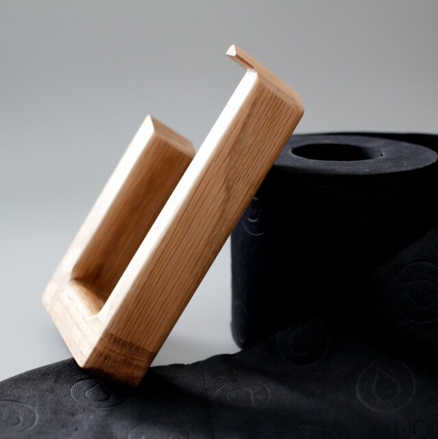 Solid Oak Toilet Paper Holder - Self Adhesive, No Drill - image 1