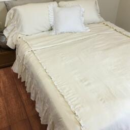 Shabby Chic Ruffled Duvet Cover Handmade in Cream Linen, Features 2 Rows Of Ruffles On Top With Mermaid Long At Sides. Romantic - thumbnail 2
