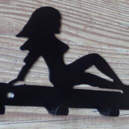 Woman Lying Down Silhouette Key Hook Rack - Metal Wall Art Novelty - thumbnail 2