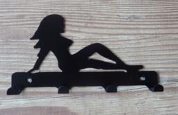 Woman Lying Down Silhouette Key Hook Rack - Metal Wall Art Novelty
