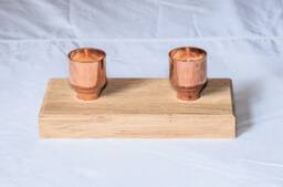 Handcrafted Oak Tea Light Holder With Copper Candle Cups - thumbnail 1
