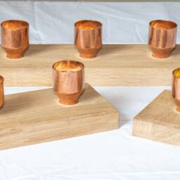 Handcrafted Oak Tea Light Holder With Copper Candle Cups - thumbnail 2