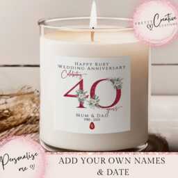 40Th Wedding Anniversary Candle, Ruby Gift, Personalised Mum & Dad - thumbnail 1