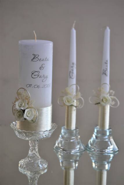Personalized Wedding Unity Candle Set Rustic Floral Decor - image 1