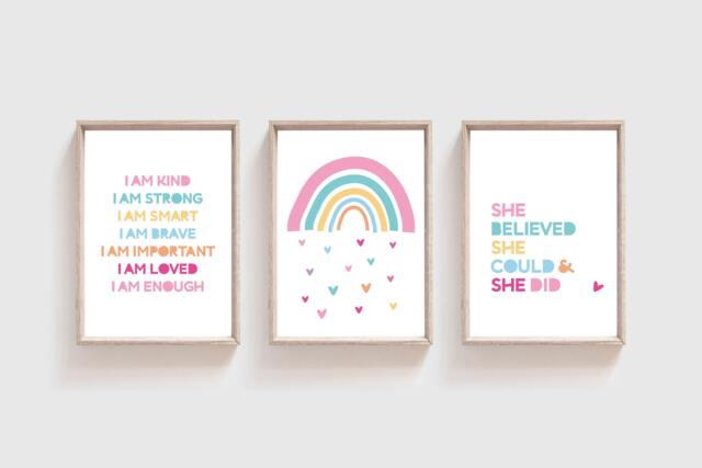 Set Of 3 Girls Nursery Prints, Affirmation Print, Self Love, Bedroom Decor, Wall Art, Art - image 1