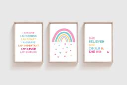 Set Of 3 Girls Nursery Prints, Affirmation Print, Self Love, Bedroom Decor, Wall Art, Art - thumbnail 1