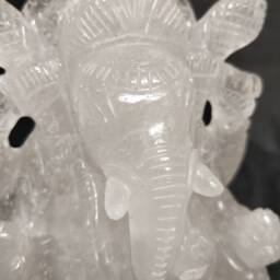 Crystal Quartz Ganesha Statue - Sphatik Lord Ganesh Idol Divine Spiritual Gift Altar Meditation Decor - thumbnail 4