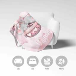 Personalised Pink Elephant Blanket - Custom Name Baby Gift Soft Fleece Throw Cute Nursery Bedding Adorable Safari Animal Bedroom Decor - thumbnail 3