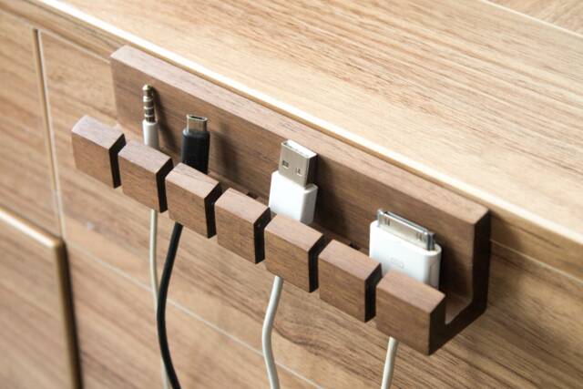 Wooden Cord & Cable Organizer For Laptop Computer Mac Quirky Usb Clip It Modern Holder Charger Desk Men Woman - image 1