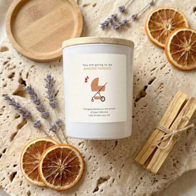 Amazing Parents New Baby Candle Gift, Personalised Shower Candle, Congratulations On The Arrival Of Your Little One - image 1