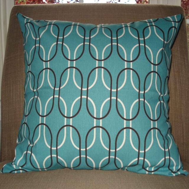 New 18x18 Inch Designer Handmade Pillow Case With A Retro Lookin Teal Blue