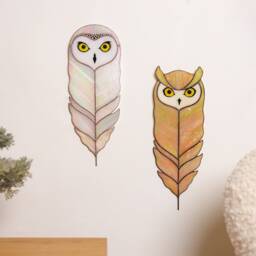 Whimsical Barn Owl Wall Hanging Stained Glass Feather Suncatcher Forest Nursery Decor New Home Gift For Mom Birdwatcher Gift - thumbnail 4
