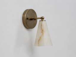 Alabaster Wall Sconce Light With Marble Glass Shade, Mid Century Modern Brass Lamp, Lighting, Natural Stone - thumbnail 1
