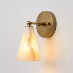 Alabaster Wall Sconce Light With Marble Glass Shade, Mid Century Modern Brass Lamp, Lighting, Natural Stone - thumbnail 2