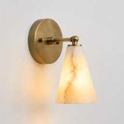 Alabaster Wall Sconce Light With Marble Glass Shade, Mid Century Modern Brass Lamp, Lighting, Natural Stone - thumbnail 3