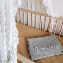 Embroidered Baby Blanket Personalized Cotton Cellular Blanket - thumbnail 2