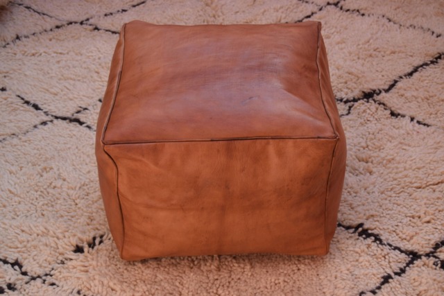 Moroccan Home Decor Pouf, Leather Handmade Light Tan Poufs , Ottoman Square Footstool, Morocco Pouf, Luxury - image 1