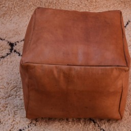 Moroccan Home Decor Pouf, Leather Handmade Light Tan Poufs , Ottoman Square Footstool, Morocco Pouf, Luxury - thumbnail 2