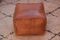 Moroccan Home Decor Pouf, Leather Handmade Light Tan Poufs , Ottoman Square Footstool, Morocco Pouf, Luxury