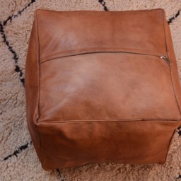 Moroccan Home Decor Pouf, Leather Handmade Light Tan Poufs , Ottoman Square Footstool, Morocco Pouf, Luxury - thumbnail 4