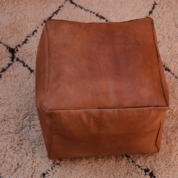 Moroccan Home Decor Pouf, Leather Handmade Light Tan Poufs , Ottoman Square Footstool, Morocco Pouf, Luxury - thumbnail 3