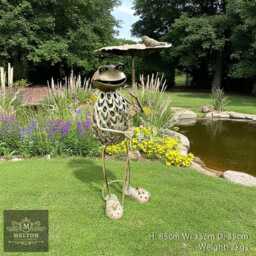 Metal Green Frog Toad Holding Bird Feeder Perched On It Garden Freestanding - thumbnail 2